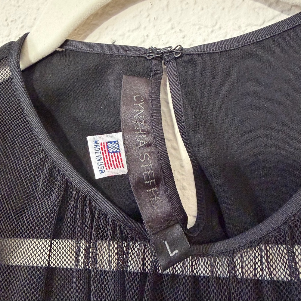 Cynthia Steffe Black Mesh Blouse with Long Ties - L - Picture 4 of 5